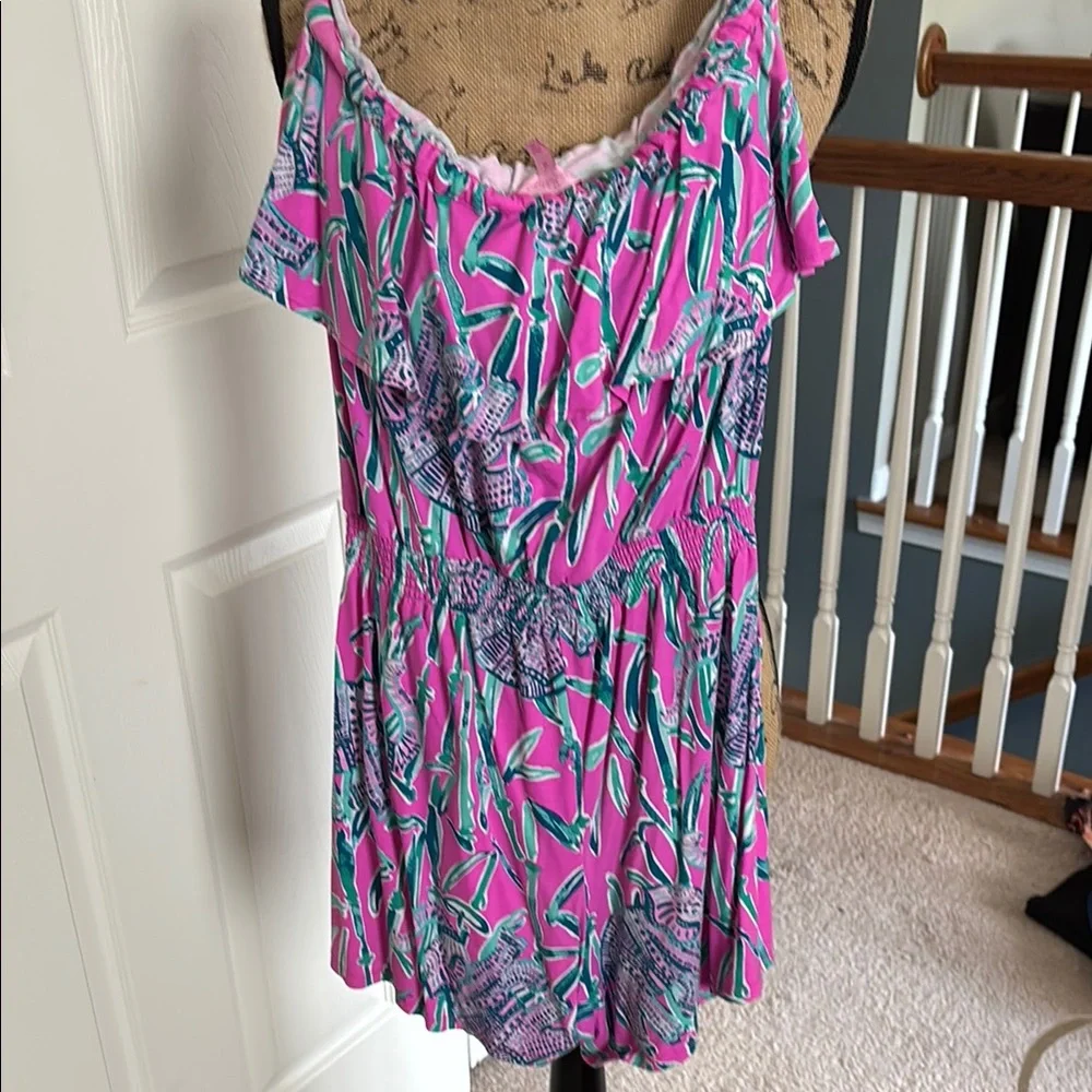 Lilly Pulitzer Anja Pink and Green Floral romper size medium - Picture 7 of 7